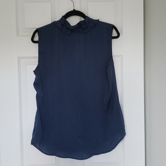 Blue silky ruffle front top - Picture 5 of 6